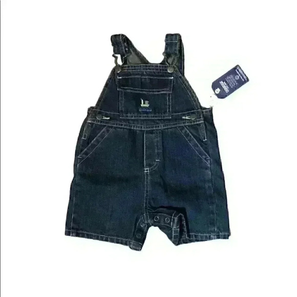 NWT OSHKOSH BLUE DENIM OVERALL SHORTS LABELED 6-9  MONTHS - Picture 2 of 5